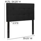 Flash Furniture Bedford Tufted Upholstered Twin Size Headboard - Black Fabric-Black Metal Stands with Adjustable Bed Rail Slots