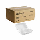 Globe Commercial Products 9" W x 6" D x 3" H Fibre Hinged Lid Bagasse Container - 2 Compartment - 200 Pack-Dimensions: 9" W x 6" D x 3" H