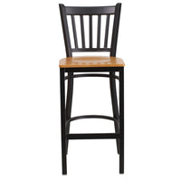 Flash Furniture HERCULES Series Black Vertical Back Metal Restaurant Barstool - Natural Wood Seat - 2 Pack-Set of 2 Metal Dining Bar Stools