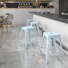 Flash Furniture 24" High Backless Distressed Green-Blue Metal Indoor-Outdoor Counter Height Stool-500 lb. Weight Capacity