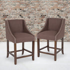 Flash Furniture Carmel 24" High Transitional Walnut Counter Height Stool with Accent Nail Trim in Brown Fabric-Footrest