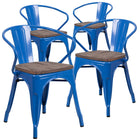 Flash Furniture Metal Chair with Wood Seat & Arms - Blue-500 lb. Weight Capacity