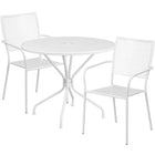 35.25'' Round White Indoor-Outdoor Steel Patio Table Set with 2 Square Back Chairs [CO-35RD-02CHR2-WH-GG]-White Powder Coat Finish