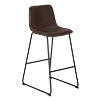 Monarch Specialties 7753 Barstool - Brown Leather-Look/Black Metal-Modern style, with supportive curved backrest and seat cushion upholstered in a brown leather-look fabric