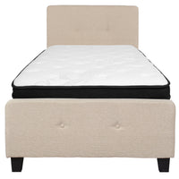 Flash Furniture Tribeca Twin Size Tufted Upholstered Platform Bed in Beige Fabric with Memory Foam Mattress-Twin Platform Bed and Mattress Set