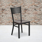 Flash Furniture HERCULES Series Black Grid Back Metal Restaurant Chair - Walnut Wood Seat - 2 Pack-Welded Joint Assembly