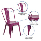 Flash Furniture Commercial Grade Purple Metal Indoor-Outdoor Stackable Chair-Cross Brace under seat provides extra stability