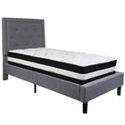 Flash Furniture Roxbury Twin Size Tufted Upholstered Platform Bed with Pocket Spring Mattress - Light Grey Fabric-Bed