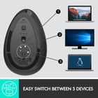 Logitech MX Vertical Ergonomic Wireless Mouse - Graphite-Wireless Operating Distance: 10m