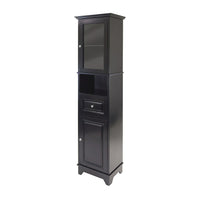 Winsome Alps Tall Cabinet with Glass Door and Drawer, Black-Alps Cabinet is a perfect additional to your kitchen or dining room.  Plenty of storage space with top section feature glass door opens one adjustable shelf to show your china.