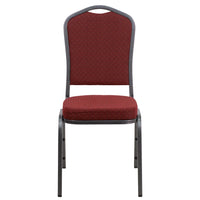 Flash Furniture HERCULES Series Crown Back Stacking Banquet Chair in Burgundy Patterned Fabric - Silver Vein Frame-Multipurpose Banquet Chair