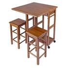 Winsome Space Saver with 2 Stools, Square, Teak-Combination of solid and composite wood in teak finish
