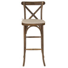 Flash Furniture HERCULES Series Dark Antique Wood Cross Back Barstool with Cushion - 2 Pack-Set of 2 Stackable Bistro Style Stools