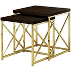 Monarch Specialties 3237 Nesting Table - Set of 2 Set/Espresso/Gold Metal - 2 Pack-2-piece set includes larger accent table and small end table - both multi-functional as lamp tables, display tables