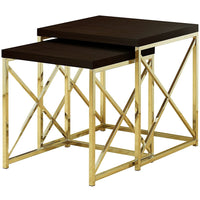 Monarch Specialties 3237 Nesting Table - Set of 2 Set/Espresso/Gold Metal - 2 Pack-2-piece set includes larger accent table and small end table - both multi-functional as lamp tables, display tables