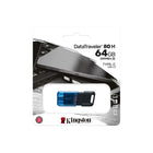 Kingston DataTraveler 80 M 64 GB USB-C Flash Drive - Blue/Black-Delivers up to 10 times faster transfer speeds than USB 2.0 and up to 200 MB/s read