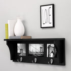 Riley Wall Shelf & Picture Collage, 18.75"L x 4"D x 7"H, 3 Metal Hooks, Black (FN00378-2INT)-Three hooks for easy hanging: sturdy galvanized metal hooks allow you to hang your keys, lanyards, bags, scarves, purse, umbrellas, hats and other essentials. no struggle to find your essentials, they are easy to reach as you head out the door