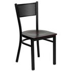 Flash Furniture 36'' Square Black Laminate Table Set with Round Base and 4 Grid Back Metal Chairs, Mahogany Wood Seat-Dimensions: 30''H x 36''W x 36''D