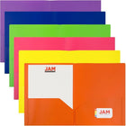 JAM Paper Plastic 2 Pocket POP Folders, Assorted Primary Colours, 6 Pack-Capacity: 200 sheets