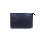 ASHLIN DESIGNER, LEAH, Small Leather Pouch, Natural Milled Cowhide, Navy Blue-Comes with a YKK metal zipper enclosure with a leather puller