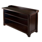 Winsome Dayton Hall Storage Bench with Shelves, Antique Walnut-Serves as a seating or shoe storage bench