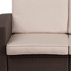 Flash Furniture Chocolate Brown Faux Rattan Loveseat with All-Weather Beige Cushions-Dense Foam Cushions