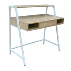 Simply Desk With Shelf And Drawer, Oak And White-Metal frame with wood grain desktop