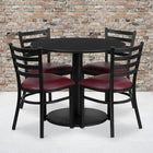 Flash Furniture 36" Round Black Laminate Table Set with Round Base & 4 Ladder Back Metal Chairs - Burgundy Vinyl Seat-Set Includes 4 Chairs, Round Table Top and Round Base