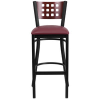 Flash Furniture HERCULES Series Black Cutout Back Metal Restaurant Barstool - Mahogany Wood Back & Burgundy Vinyl Seat - 2 Pack-Set of 2 Metal Dining Bar Stools