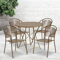 30'' Round Gold Indoor-Outdoor Steel Folding Patio Table Set with 4 Round Back Chairs [CO-30RDF-03CHR4-GD-GG]-Set Includes Folding Table and 4 Chairs