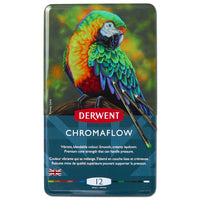 Derwent Chromaflow Pencils - Metal Tin - 12 Pack-Chromaflow Colour Pencils deliver a smooth colour laydown, making blending, layering, and shading easier