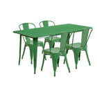 Flash Furniture 31.5'' x 63'' Rectangular Green Metal Indoor-Outdoor Table Set with 4 Stack Chairs (ET-CT005-4-30-GN-GG)-Seats 4 people