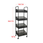 FuTECH 4-Tier Metal Mesh Rolling Rack - 14.25"W x 46.5"H x 10"D - Black-14.25"W x 46.5"H x 10"D