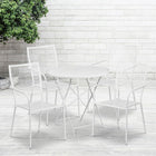 30'' Round White Indoor-Outdoor Steel Folding Patio Table Set with 4 Square Back Chairs [CO-30RDF-02CHR4-WH-GG]-Set Includes Folding Table and 4 Chairs