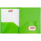 JAM Paper Plastic POP Two Pocket Clasp School Folders with Prong Clip Fasteners - Lime Green - 12 Pack (382ECligrg)-12 per pack