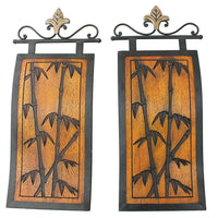 Cathay Importers Bamboo And Metal Scroll Wall Decor  (EC-22-0028)-Carved plaque