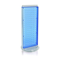 Azar Displays 20" x 8" 2-Sided Revolving Pegboard Counter Unit, Blue (700508-BLU)-Two-sided display stands on a clear plastic revolving base, providing easy customer access