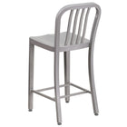 Flash Furniture 24" High Silver Metal Indoor-Outdoor Counter Height Stool with Vertical Slat Back-Silver Powder Coat Finish