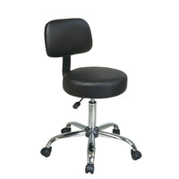 Work Smart Stool with Vinyl Seat and Back, Black-Pneumatic Height Adjustment