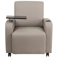 Flash Furniture Leather Guest Chair with Tablet Arm, Front Wheel Casters & Cup Holder - Grey-Contemporary Style