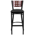 Flash Furniture HERCULES Series Black Cutout Back Metal Restaurant Barstool - Mahogany Wood Back, Black Vinyl Seat-Metal Dining Bar Stool