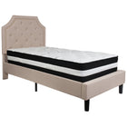 Flash Furniture Brighton Twin Size Tufted Upholstered Platform Bed in Beige Fabric with Pocket Spring Mattress-Bed