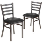 Flash Furniture HERCULES Series Clear Coated Ladder Back Metal Restaurant Chair - Black Vinyl Seat - 2 Pack-Ladder Back Design