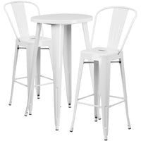 24'' Round White Metal Indoor-Outdoor Bar Table Set with 2 Cafe Barstools [CH-51080BH-2-30CAFE-WH-GG]-Round Metal Bar Set