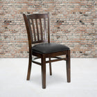 Flash Furniture HERCULES Series Vertical Slat Back Walnut Wood Restaurant Chairs with Black Vinyl Seat - 2 Pack-Curved Support Bar