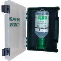 Plum Single Wall Mount Economical Eyewash Station - 500mL Saline Bottle with Eyecup and Sterile-Clearly visible eyewash bottles