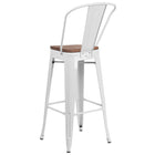Flash Furniture 30" High Metal Barstool with Back & Wood Seat - White-Seat Size: 12"W x 12"D