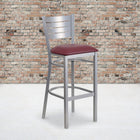 Flash Furniture HERCULES Series Silver Slat Back Metal Restaurant Barstool - Burgundy Vinyl Seat - 2 Pack-Welded Joint Assembly