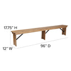 Flash Furniture HERCULES Series 8' x 12" Antique Rustic Solid Pine Folding Farm Bench with 3 Legs-Legs Lock underneath seat