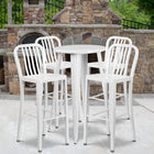 24'' Round White Metal Indoor-Outdoor Bar Table Set with 4 Vertical Slat Back Barstools [CH-51080BH-4-30VRT-WH-GG]-24"W x 24"D x 41"H